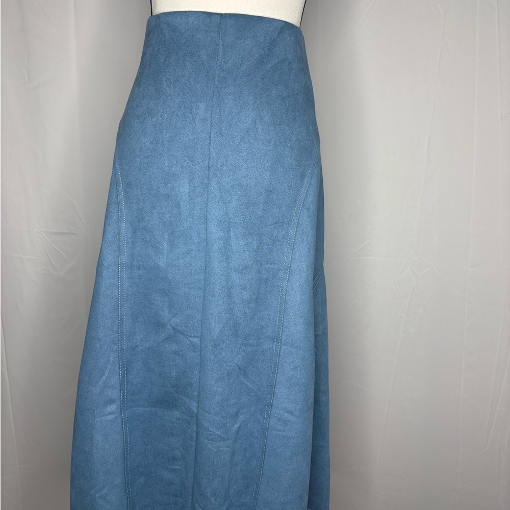 Kate Kasin Elegant Suede Blue Women's Skirt